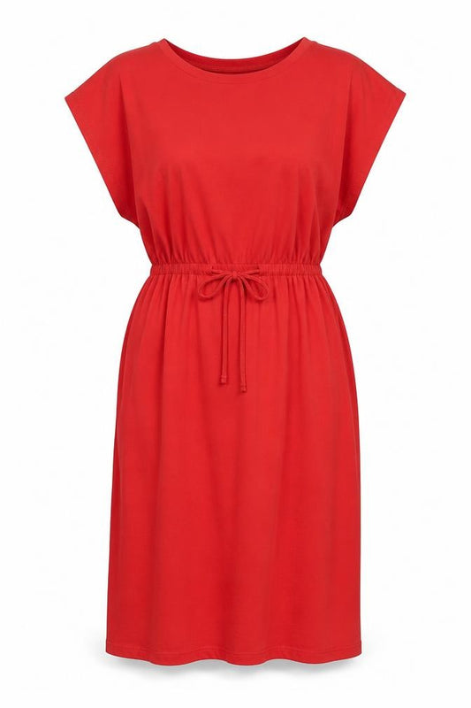 Peacocks Women Red UK 12 Cotton Midi T-Shirt Dress Drawstring Waist