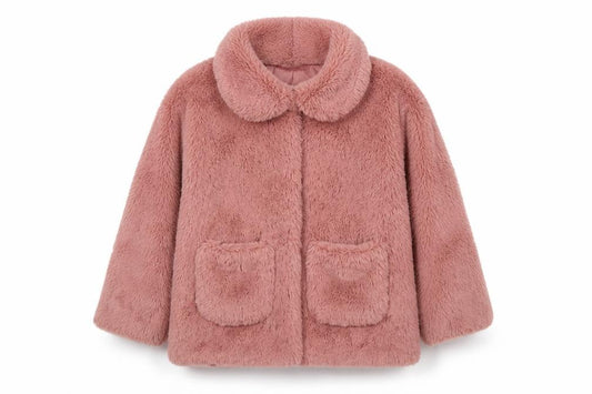 H&M Girls Pink Faux Fur Coat UK 7-8 Years Lined Pockets