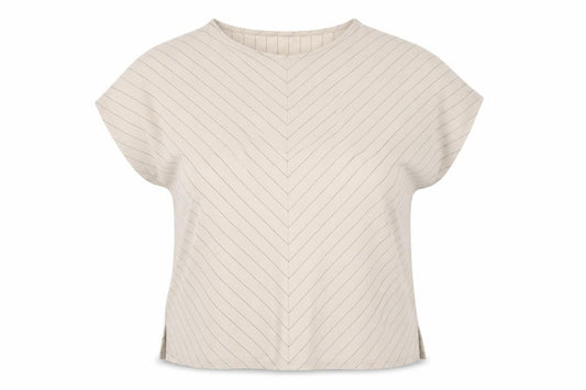 Et Vous Women Ivory Striped V-Neck Cap Sleeve Blouse Size 22