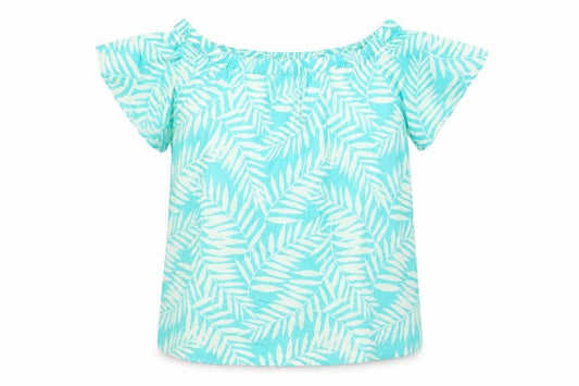 Papaya Women Turquoise Leaf Print Off Shoulder Blouse UK 10 NWT