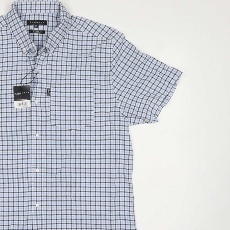 Peacocks Men Blue Check Cotton Button-Down Short Sleeve Shirt M