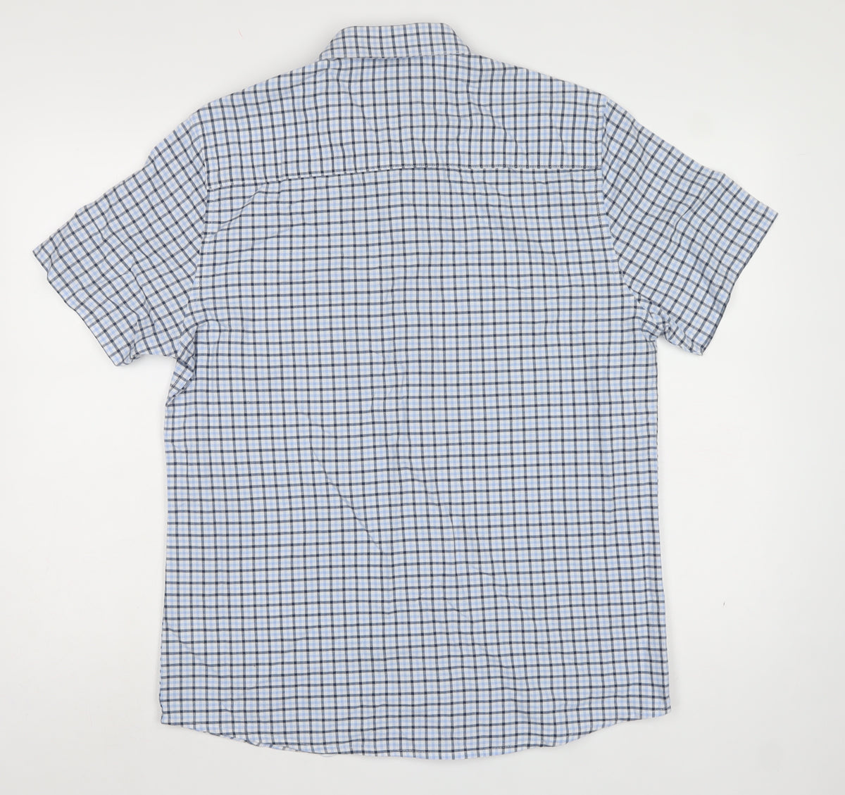 Peacocks Men Blue Check Cotton Button-Down Short Sleeve Shirt M