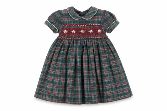 Ideal Cottons Girls Green Plaid Smocked Party Dress 6-9 Months