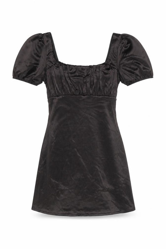 Divided H&M Women's Black S Satin Puff Sleeve Fit & Flare Mini Dress