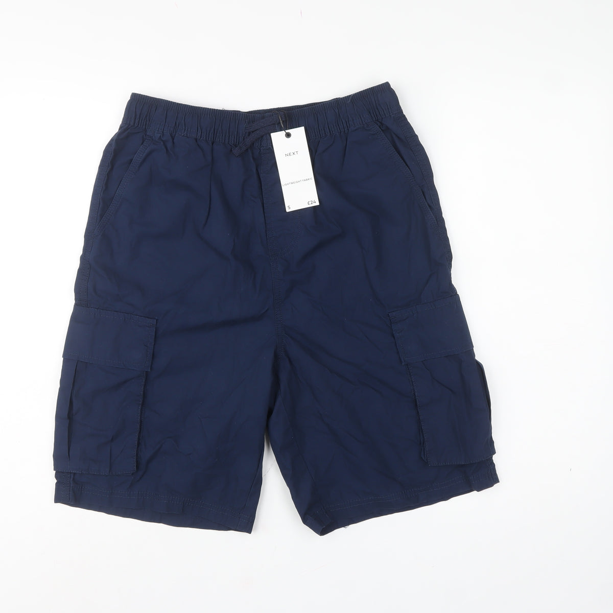 Next Men’s Navy Blue S Lightweight Drawstring Cargo Shorts Pockets