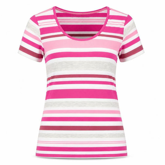 Bm Women’s Pink Stripe Jersey T-Shirt UK 20 Short Sleeve Scoop Neck