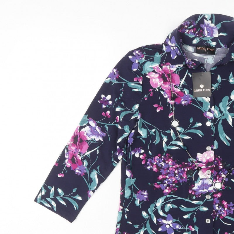 Anna Rose Women Multicoloured S Floral Stretch Button Tunic Shirt