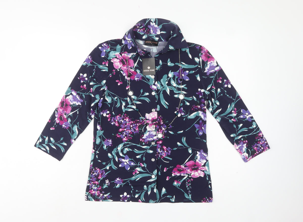 Anna Rose Women Multicoloured S Floral Stretch Button Tunic Shirt