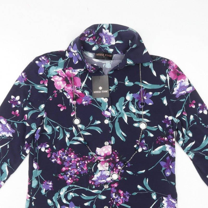 Anna Rose Women Multicoloured S Floral Stretch Button Tunic Shirt