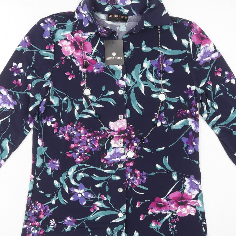 Anna Rose Women Multicoloured S Floral Stretch Button Tunic Shirt