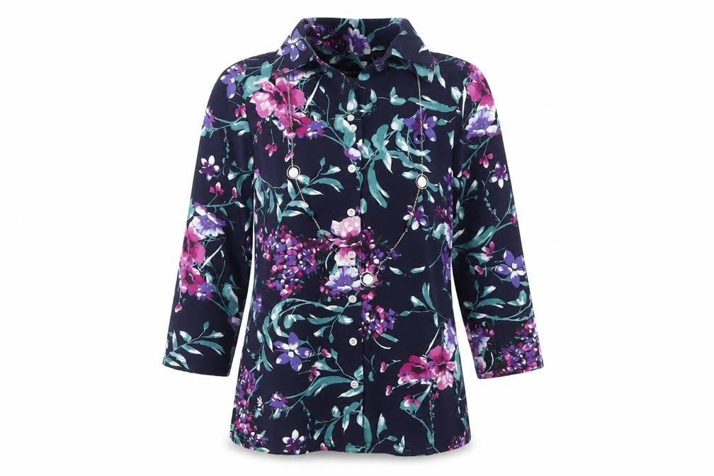 Anna Rose Women Multicoloured S Floral Stretch Button Tunic Shirt