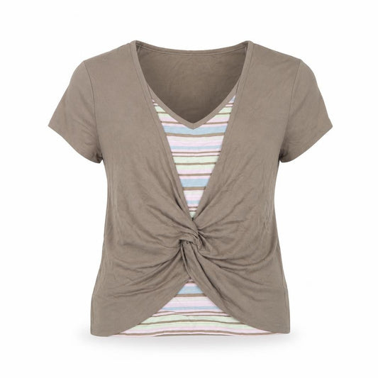George Women’s Brown UK 18 Wrap Cap Sleeve Striped Layered T-Shirt
