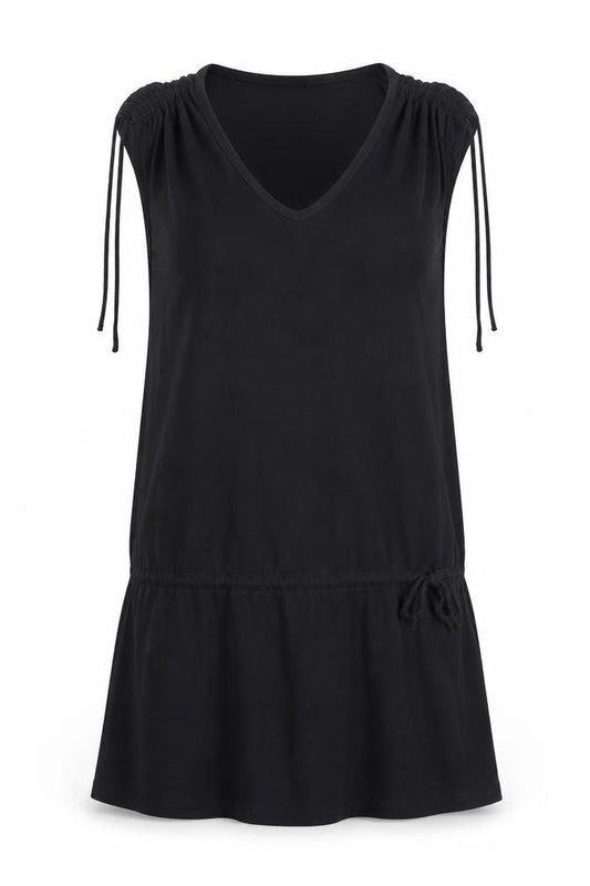 Marks & Spencer Women Black UK 12 Cotton Ruched Sheath Dress