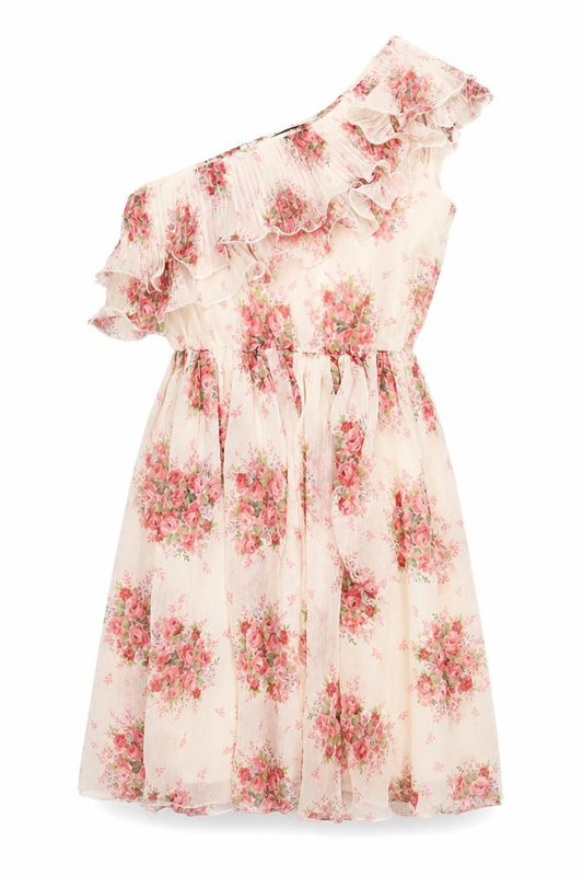 Pussycat London Women’s Beige Pink Floral One Shoulder Knee Dress L