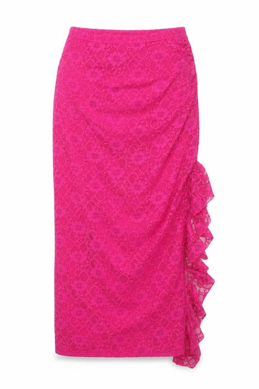 Quiz Women Hot Pink UK 16 Lace Ruffle Maxi Skirt Floral Party