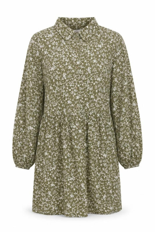 In The Style Women Green Floral UK 12 Shirt Dress Collared Long Sleeve