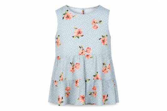 New Look Women Blue Floral Polka Dot Ruffle Tunic Blouse UK 14
