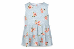 New Look Women Blue Floral Polka Dot Ruffle Tunic Blouse UK 14