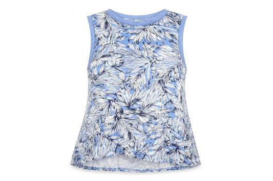 Arista Women Blue Size 10 Floral Viscose Stretch Sleeveless Tank Top