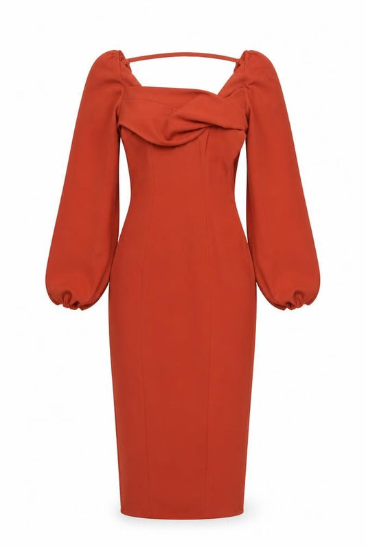 ASOS DESIGN Women’s Orange UK 8 Bodycon Midi Balloon Sleeve Dress