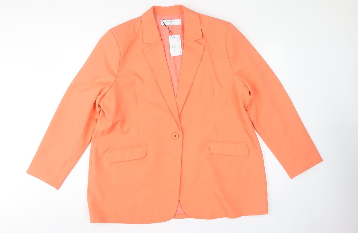 Primark Women Orange XL Single-Breasted Lined Blazer Jacket