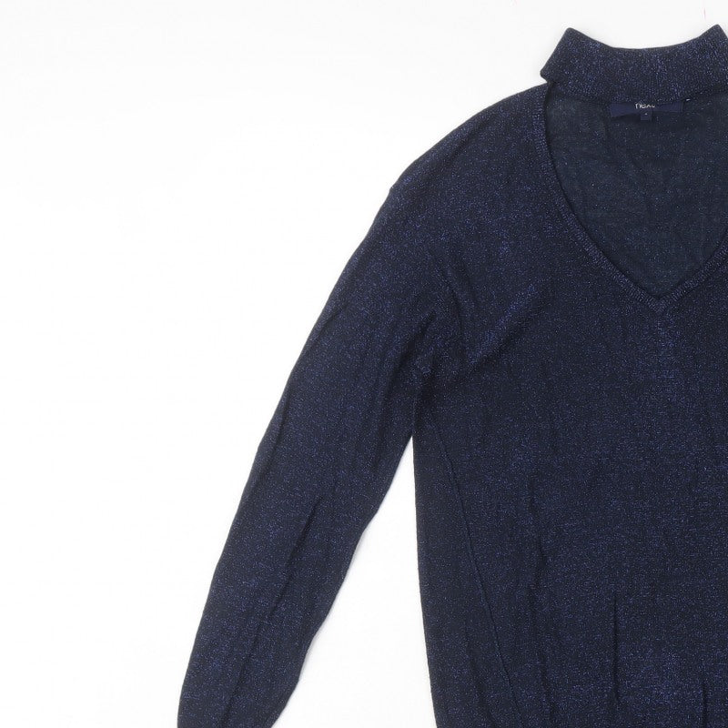 Next Women's Blue Size 6 Metallic V-Neck Knit Pullover Jumper