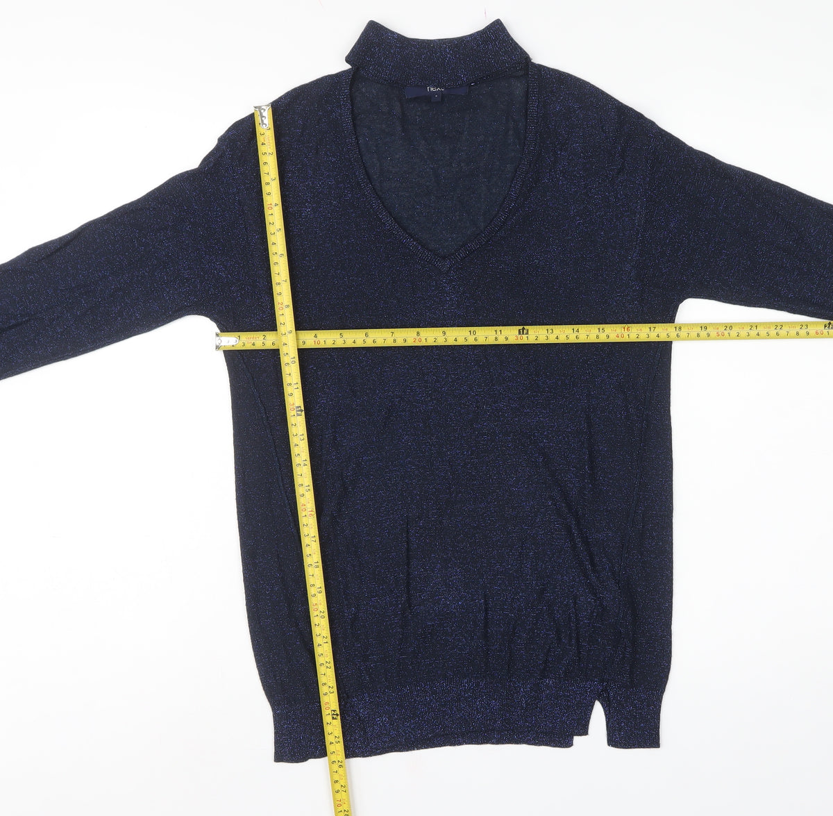Next Women's Blue Size 6 Metallic V-Neck Knit Pullover Jumper