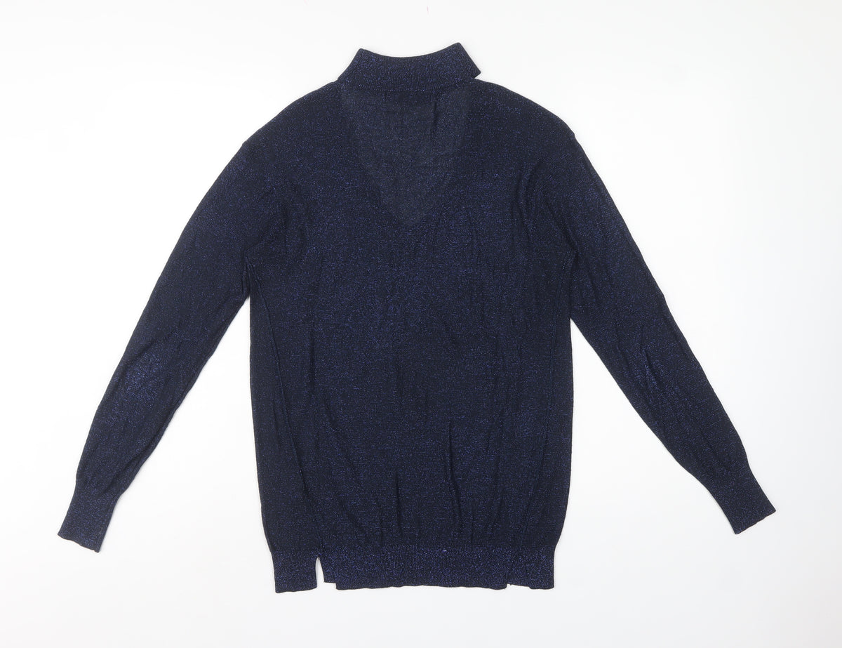 Next Women's Blue Size 6 Metallic V-Neck Knit Pullover Jumper