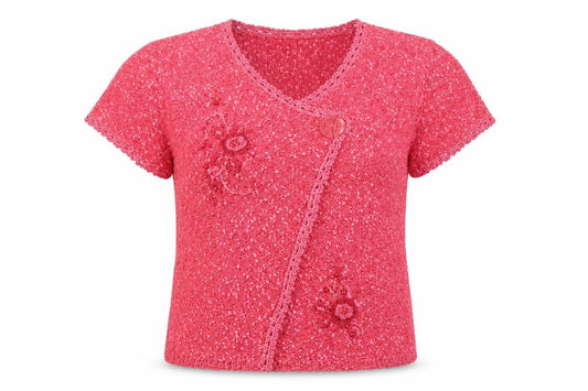 Elizabeth Scott Women’s Pink S/M Crochet Knit Floral Button Cardigan