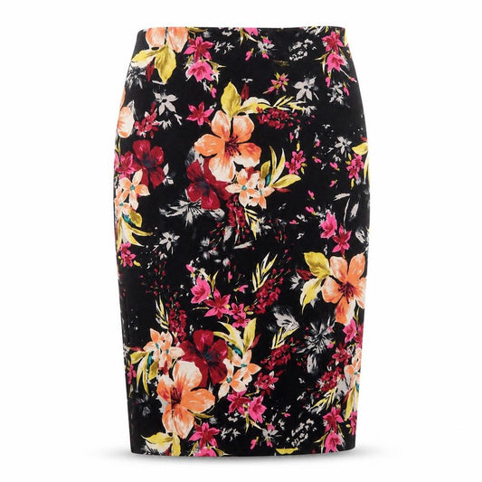 F&F Women Black Floral Pencil Skirt UK 12 Knee Length Stretch