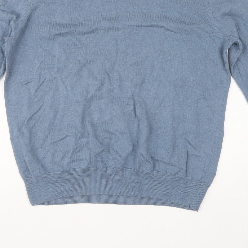 Marks and Spencer Men Blue L Fine Pure Cotton Crew Neck Jumper