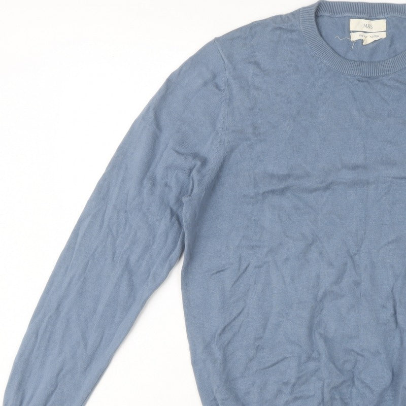 Marks and Spencer Men Blue L Fine Pure Cotton Crew Neck Jumper