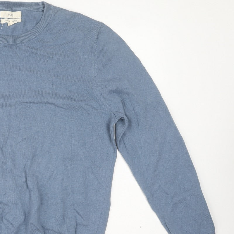 Marks and Spencer Men Blue L Fine Pure Cotton Crew Neck Jumper