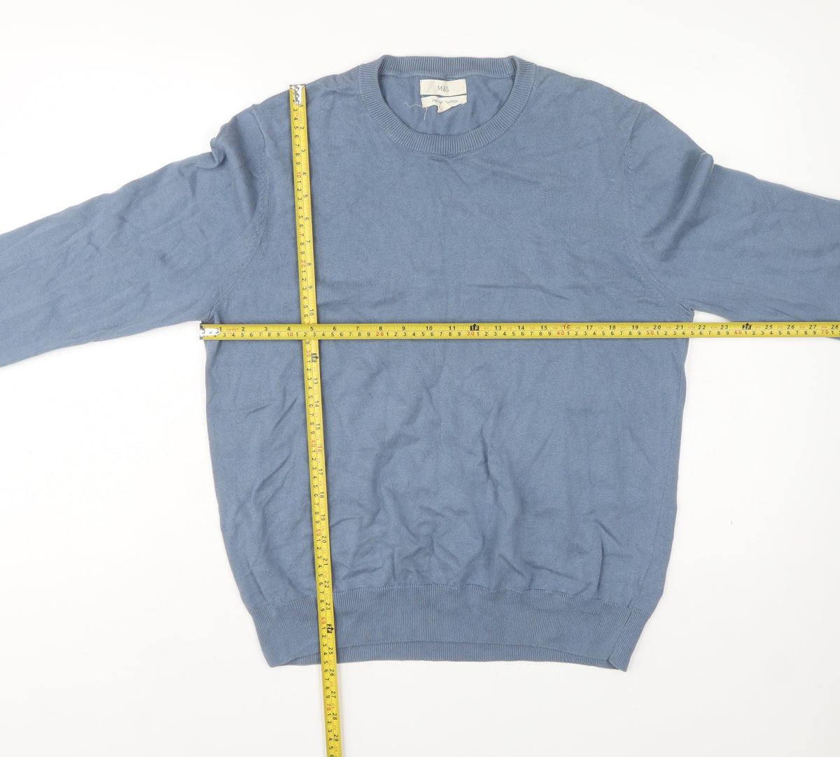 Marks and Spencer Men Blue L Fine Pure Cotton Crew Neck Jumper