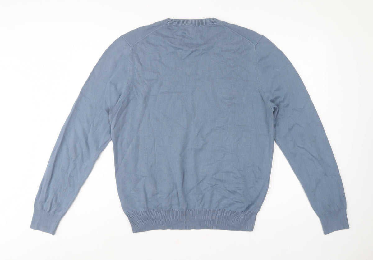 Marks and Spencer Men Blue L Fine Pure Cotton Crew Neck Jumper