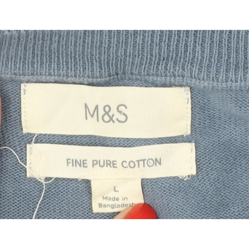 Marks and Spencer Men Blue L Fine Pure Cotton Crew Neck Jumper