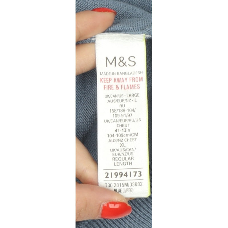 Marks and Spencer Men Blue L Fine Pure Cotton Crew Neck Jumper