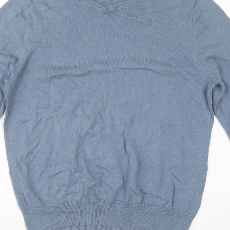 Marks and Spencer Men Blue L Fine Pure Cotton Crew Neck Jumper