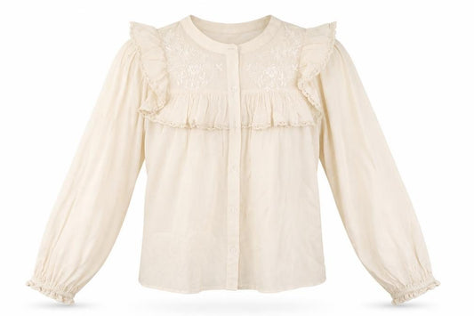 New Look Women Ivory UK 10 Embroidered Ruffle Balloon Sleeve Blouse