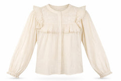 New Look Women Ivory UK 10 Embroidered Ruffle Balloon Sleeve Blouse