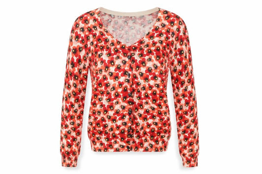 Divided H&M Women’s Red Floral V-Neck Button Cardigan Size 14
