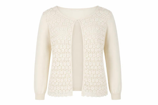 TU Women Ivory Size 12 Lace Knit Long Sleeve Open Cardigan