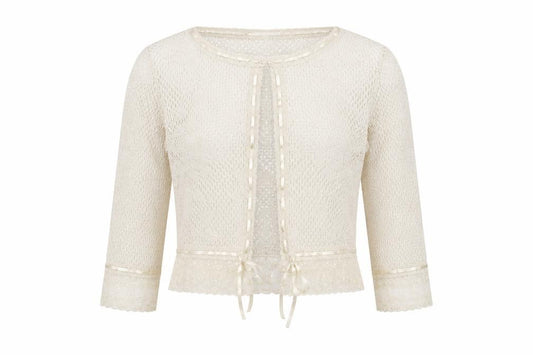 Per Una Due Women Ivory Size 12 Cropped Crochet Lace Tie Blouse