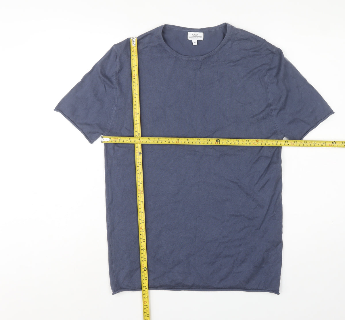 Next Men’s Blue M Short Sleeve Crew Neck Fine Knit Pullover Jumper