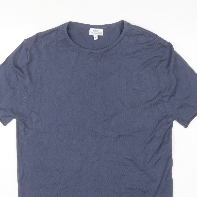 Next Men’s Blue M Short Sleeve Crew Neck Fine Knit Pullover Jumper
