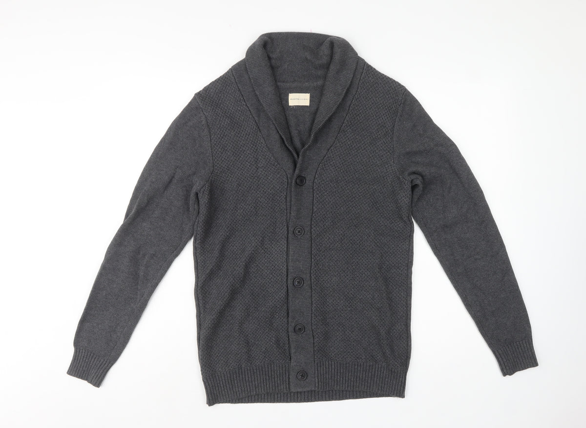 Selected Homme Men’s Grey S Shawl Collar Button Cardigan Cotton