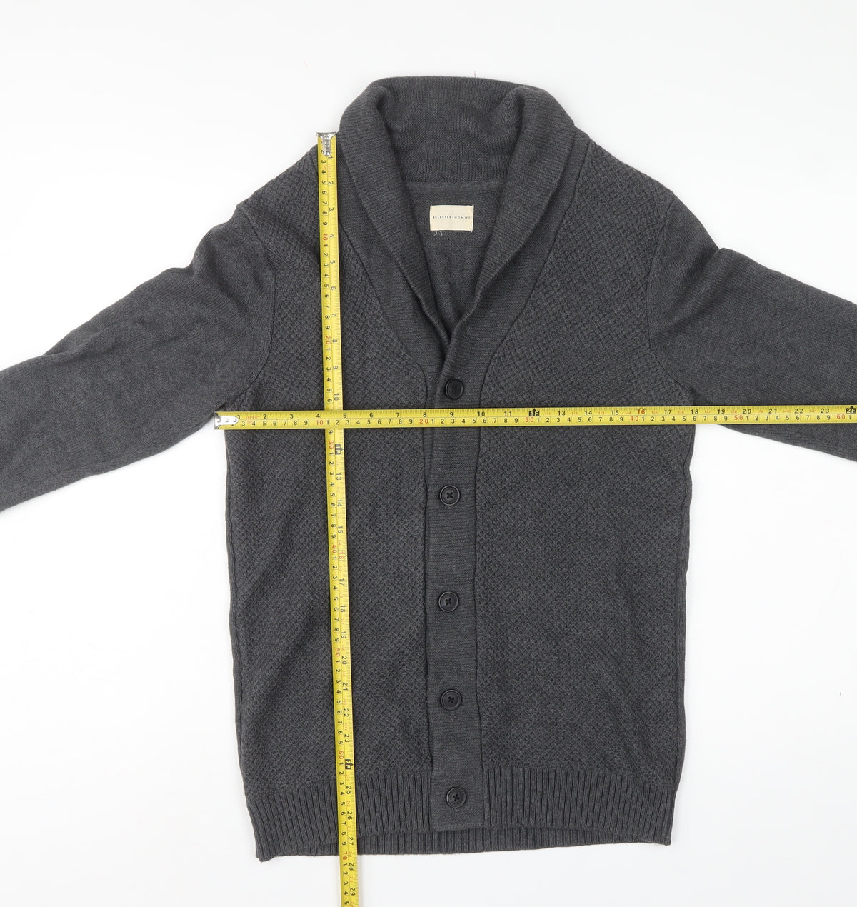 Selected Homme Men’s Grey S Shawl Collar Button Cardigan Cotton