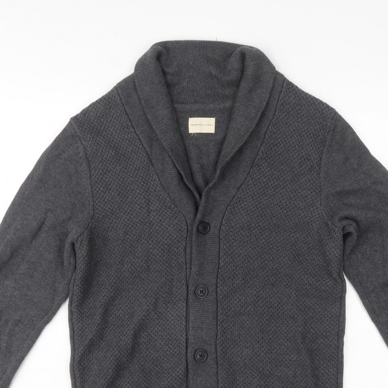 Selected Homme Men’s Grey S Shawl Collar Button Cardigan Cotton