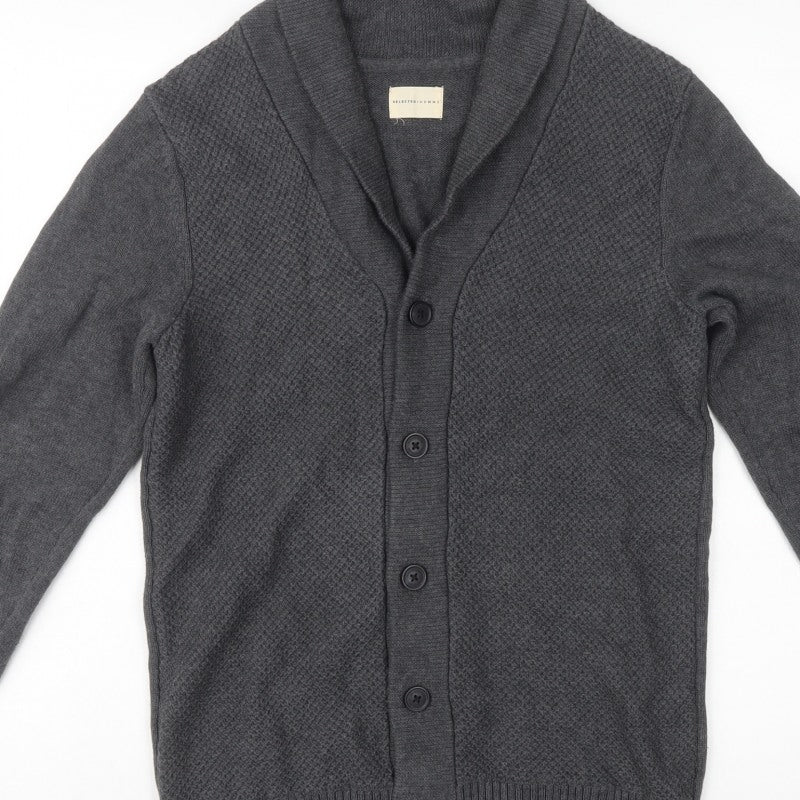 Selected Homme Men’s Grey S Shawl Collar Button Cardigan Cotton
