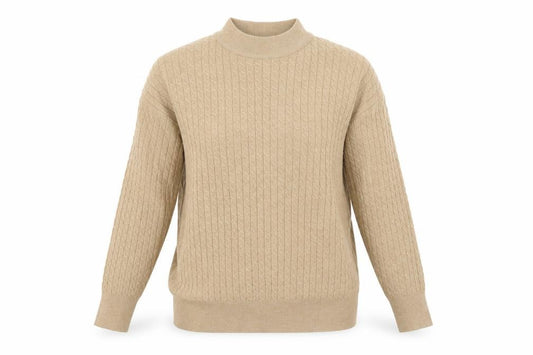 Papaya Women Beige Size 16 Cable Knit Mock Neck Jumper